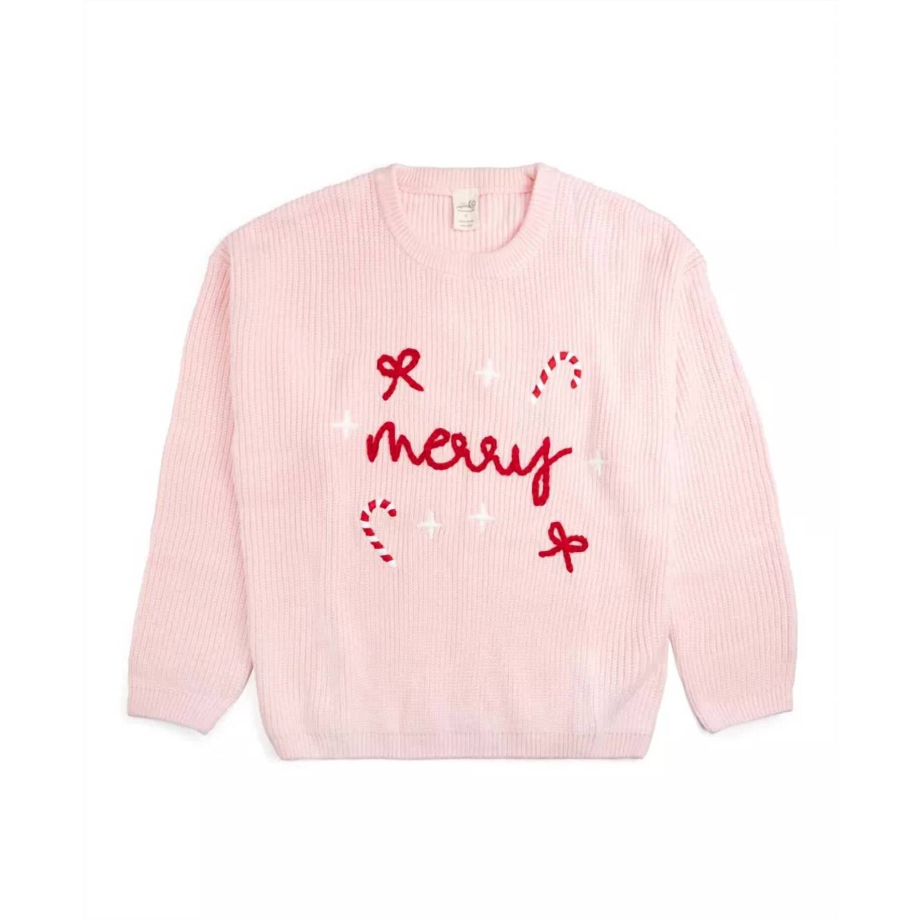 New Sweet Wink Girls Coquette Merry Christmas Knit Sweater In Pink